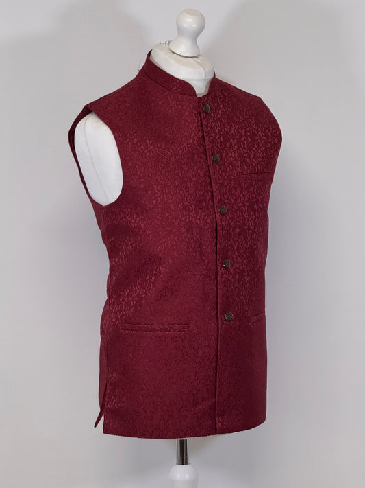 Men's Maroon Vine Design Jamawar Waistcoat