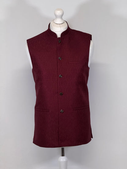 Men's Maroon Small Paisley Design Jamawar Waistcoat