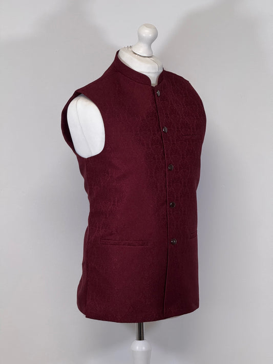 Men's Maroon Small Paisley Design Jamawar Waistcoat