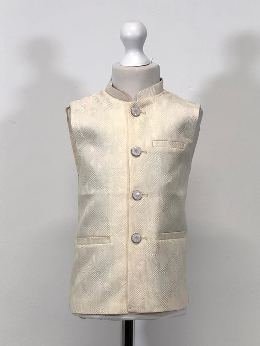 Boys Cream Aztec Jamawar Waistcoat