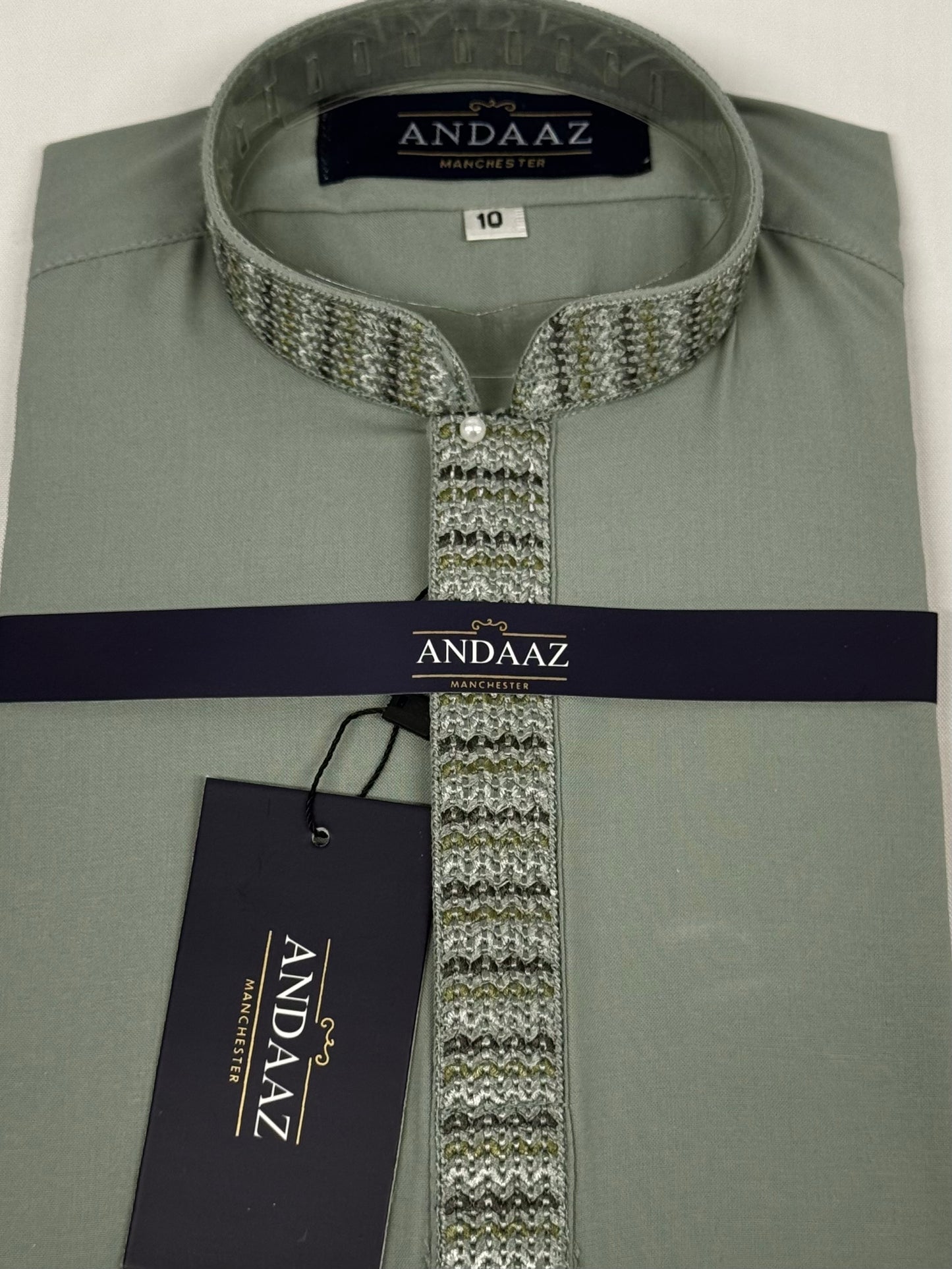 Boys Shalwar Kameez Zigzag Sage Green Placket