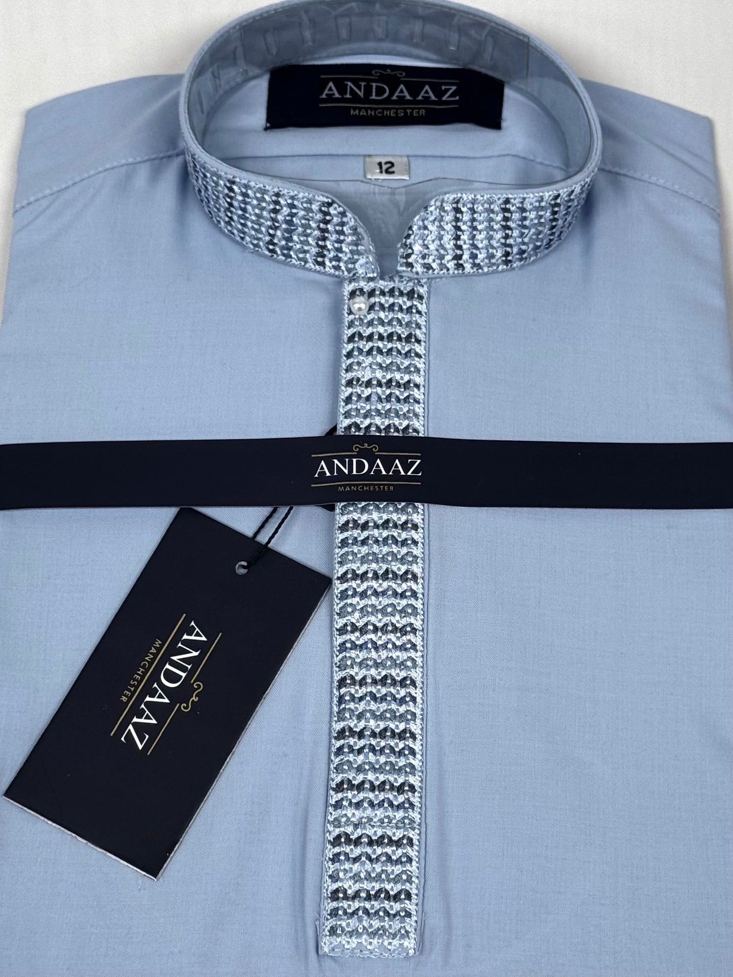 Boys Shalwar Kameez Zigzag Sky Blue Placket