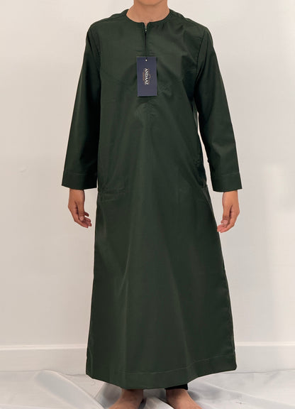 Boys Hadi Thobe Winter Material - Dark Green