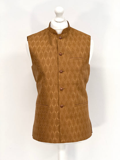 Men's Caramel Diamond Design Jamawar Waistcoat