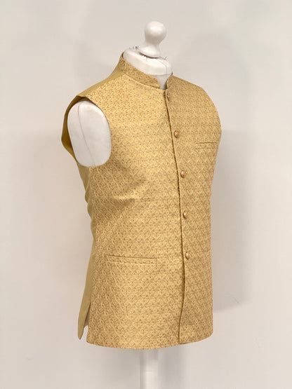 Men's Cream Clove Design Jamawar Waistcoat