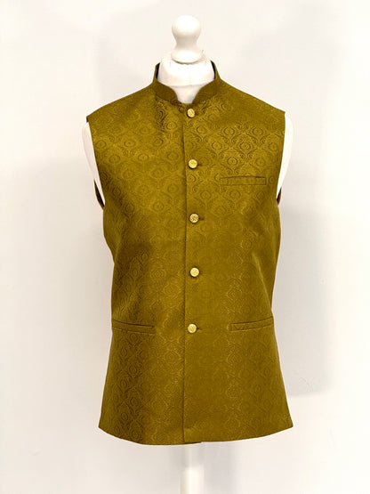 Men's Mendhi Green Design Jamawar Waistcoat