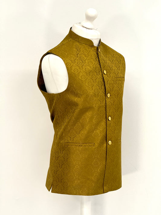 Men's Mendhi Green Design Jamawar Waistcoat