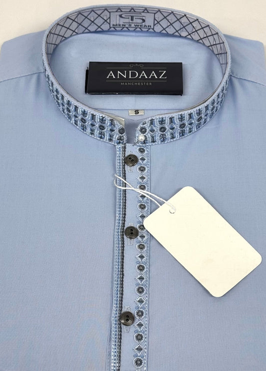 Men's Shalwar Kameez Sky Blue 1 Embroidery