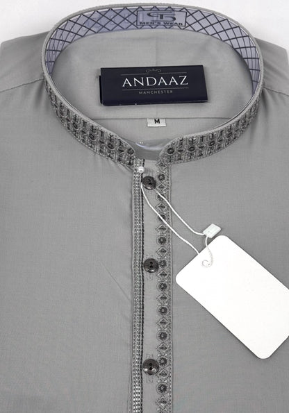Men's Shalwar Kameez Light Grey Embroidery