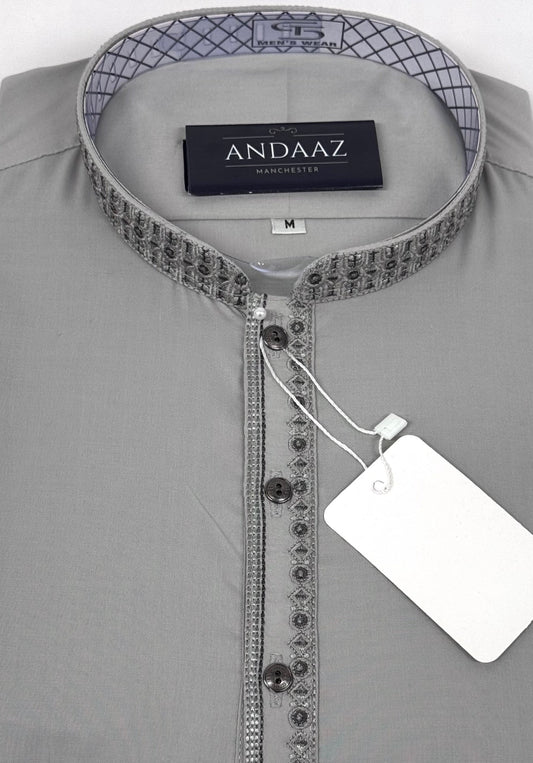 Men's Shalwar Kameez Light Grey Embroidery