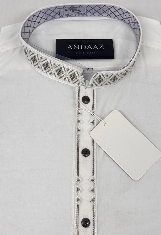 Men's Shalwar Kameez Off White 4 Embroidery
