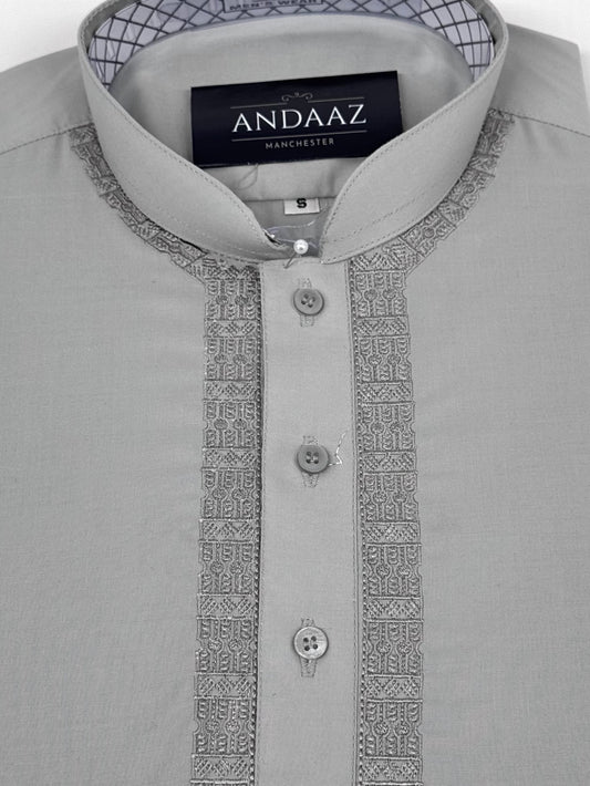 Men's Shalwar Kameez Light Grey Piyala Embroidery