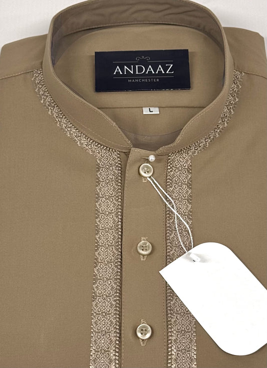 Men's Shalwar Kameez Dark Beige Piyala Embroidery