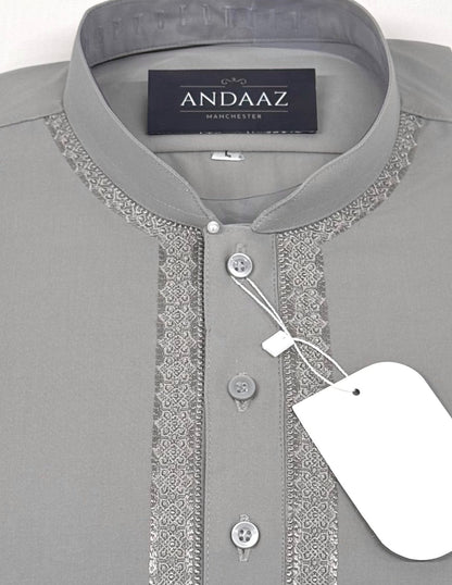 Men's Shalwar Kameez Grey Piyala Embroidery