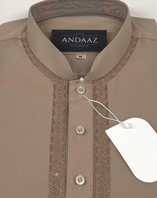Men's Shalwar Kameez Light Brown Piyala Embroidery