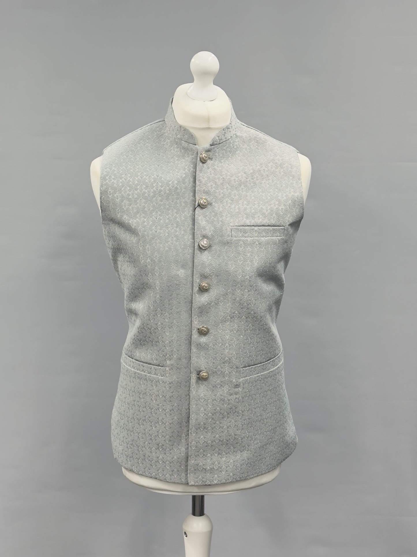 Men's Light Aqua Chain Design Jamawar Waistcoat