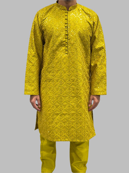 Light Mehndi Green Sequin Embroidery Front View