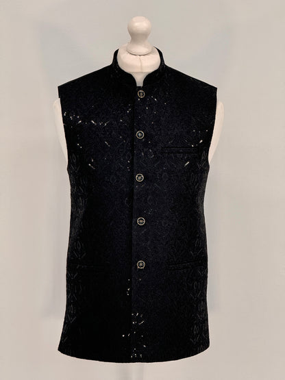 Men's Black Sequin Tropic Premium Waistcoat