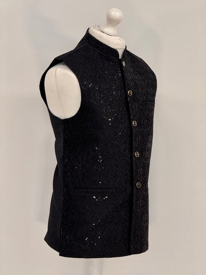 Men's Black Sequin Tropic Premium Waistcoat