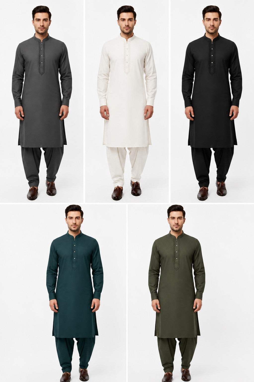 Men's Premium Shalwar Kameez White Piyala Embroidery
