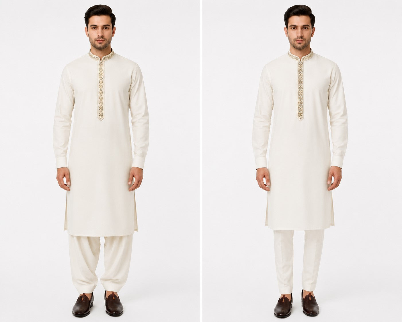 Men's Premium Shalwar Kameez Cream Multi Colour Placket Embroidery