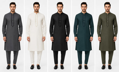 Men's Premium Trouser Kameez White Piyala Embroidery