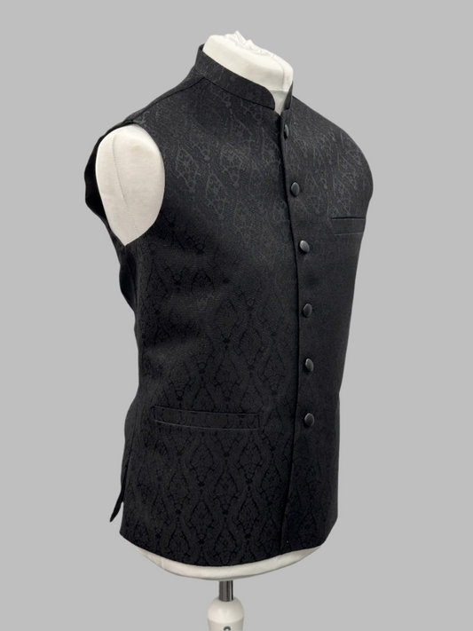 Men's Black Diamond 1 Design Jamawar Waistcoat Side View