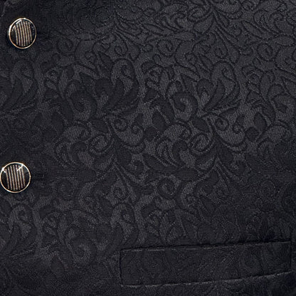 Men's Black Flower Design Jamawar Waistcoat Close Up