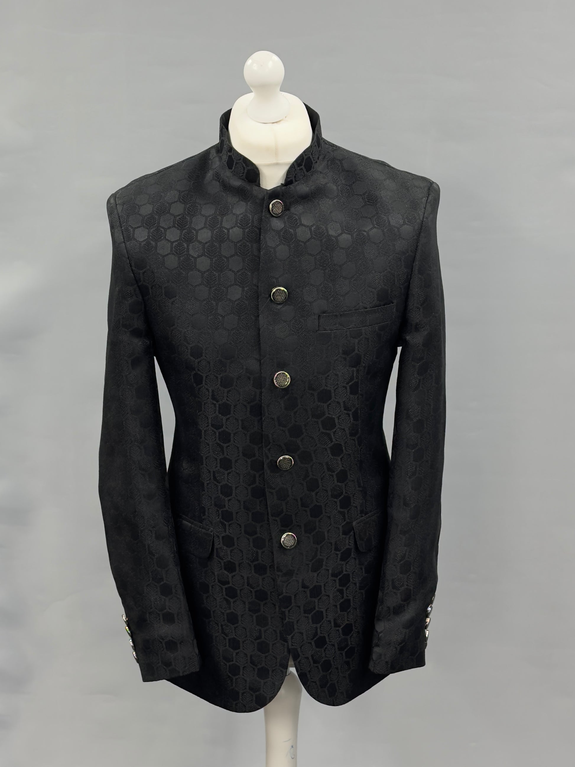 Men's Black Hex Design Jamawar Prince Jacket
