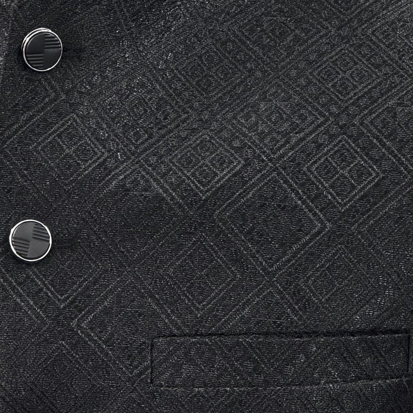 Men's Black Square Diamond Design Jamawar Waistcoat Close Up