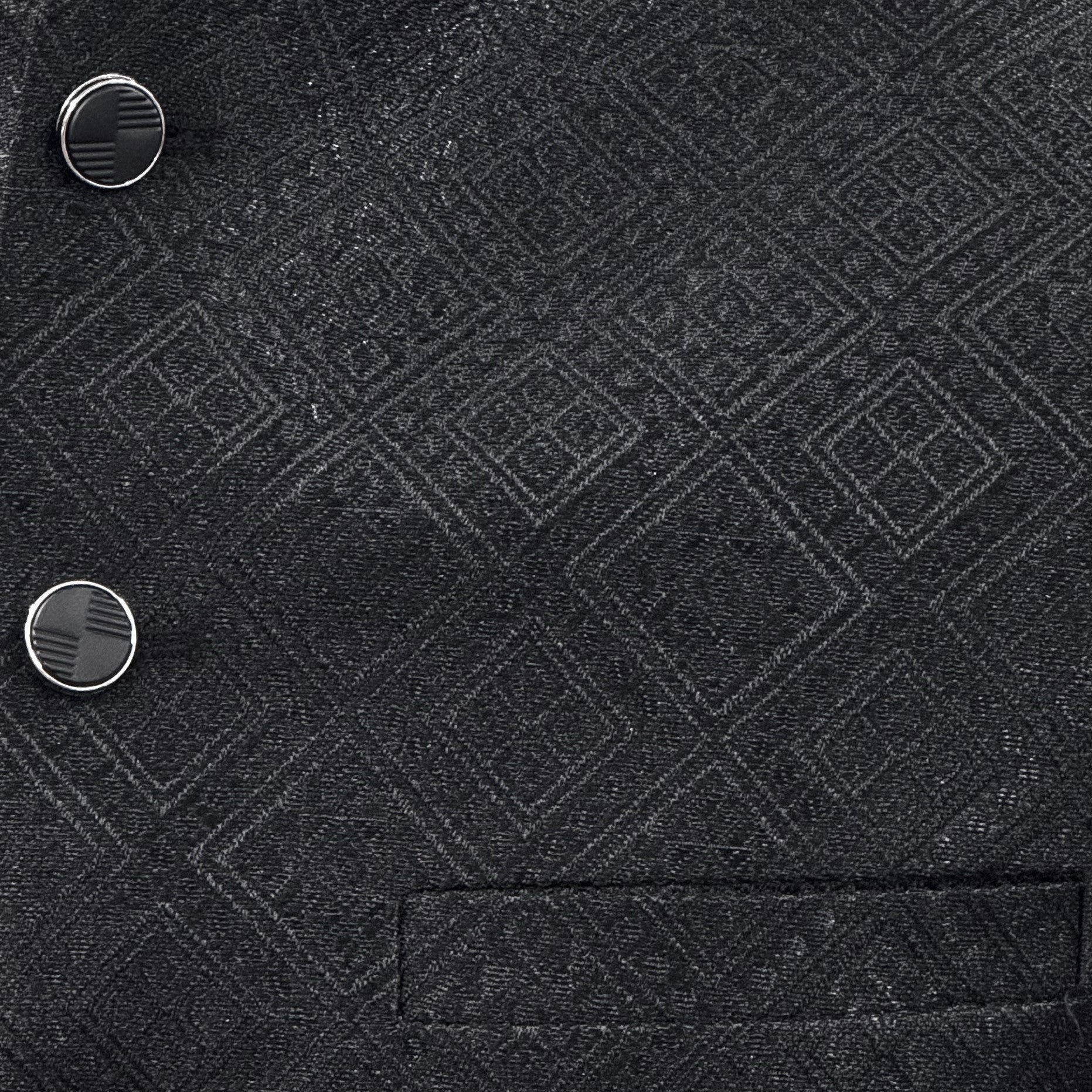 Men's Black Square Diamond Design Jamawar Waistcoat Close Up