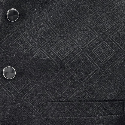 Men's Black Square Diamond Design Jamawar Waistcoat Close Up