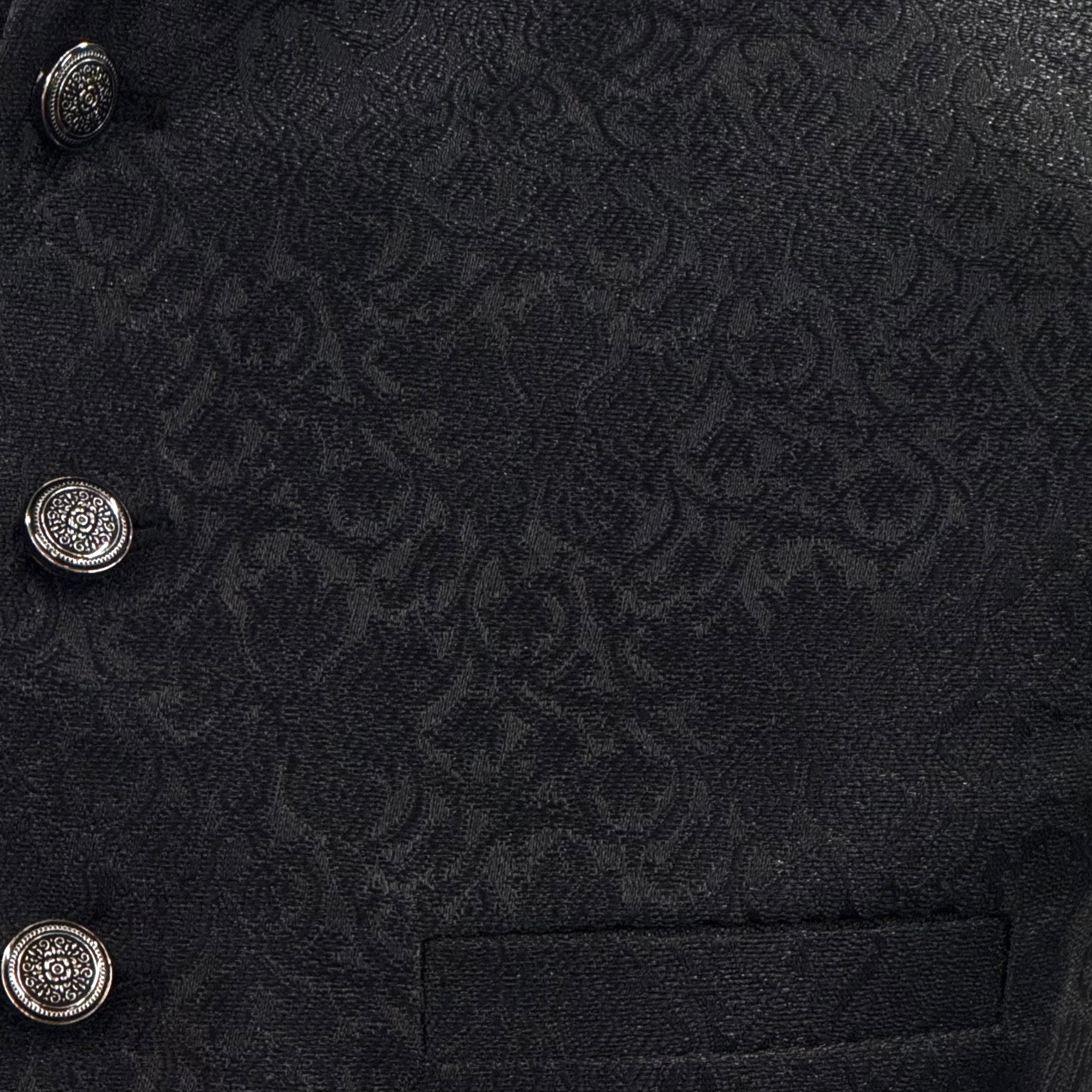Men's Black Vine Design Jamawar Waistcoat Close Up