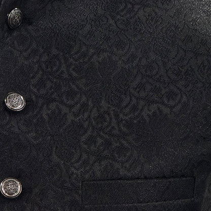 Men's Black Vine Design Jamawar Waistcoat Close Up