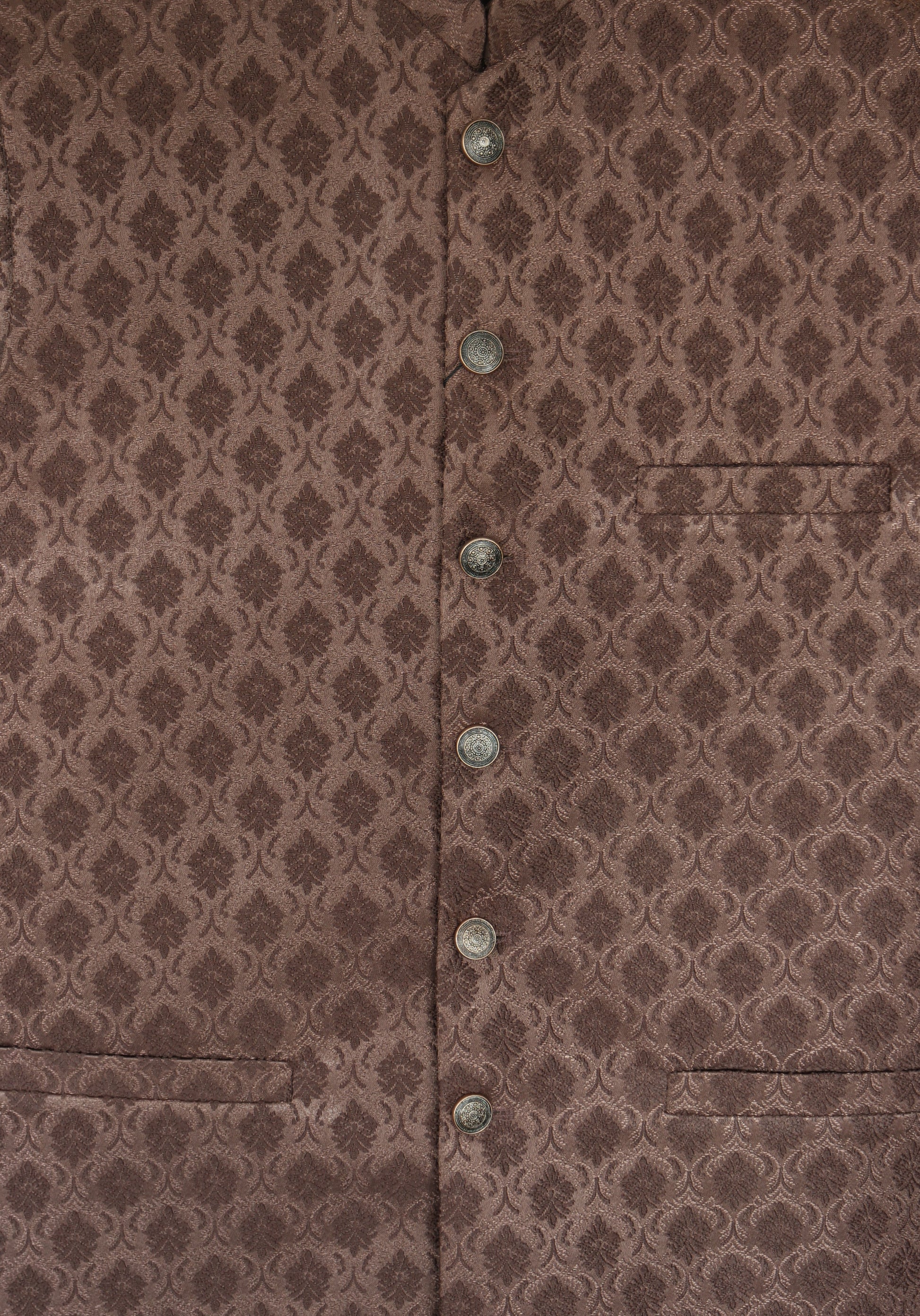 Men's Brown Diamond Design Jamawar Waistcoat