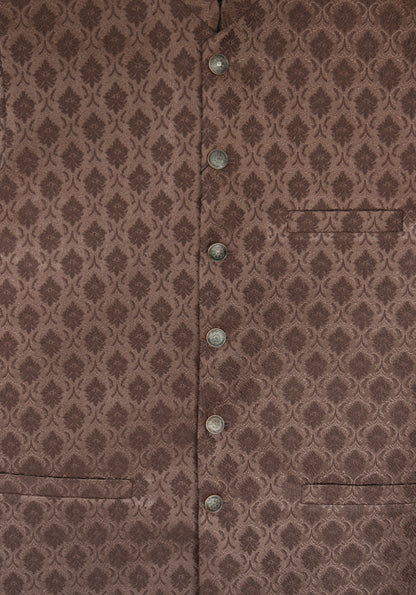 Men's Brown Diamond Design Jamawar Waistcoat