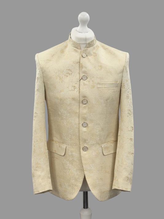 Men's Cream Gold Jamawar Prince Coat Jacket