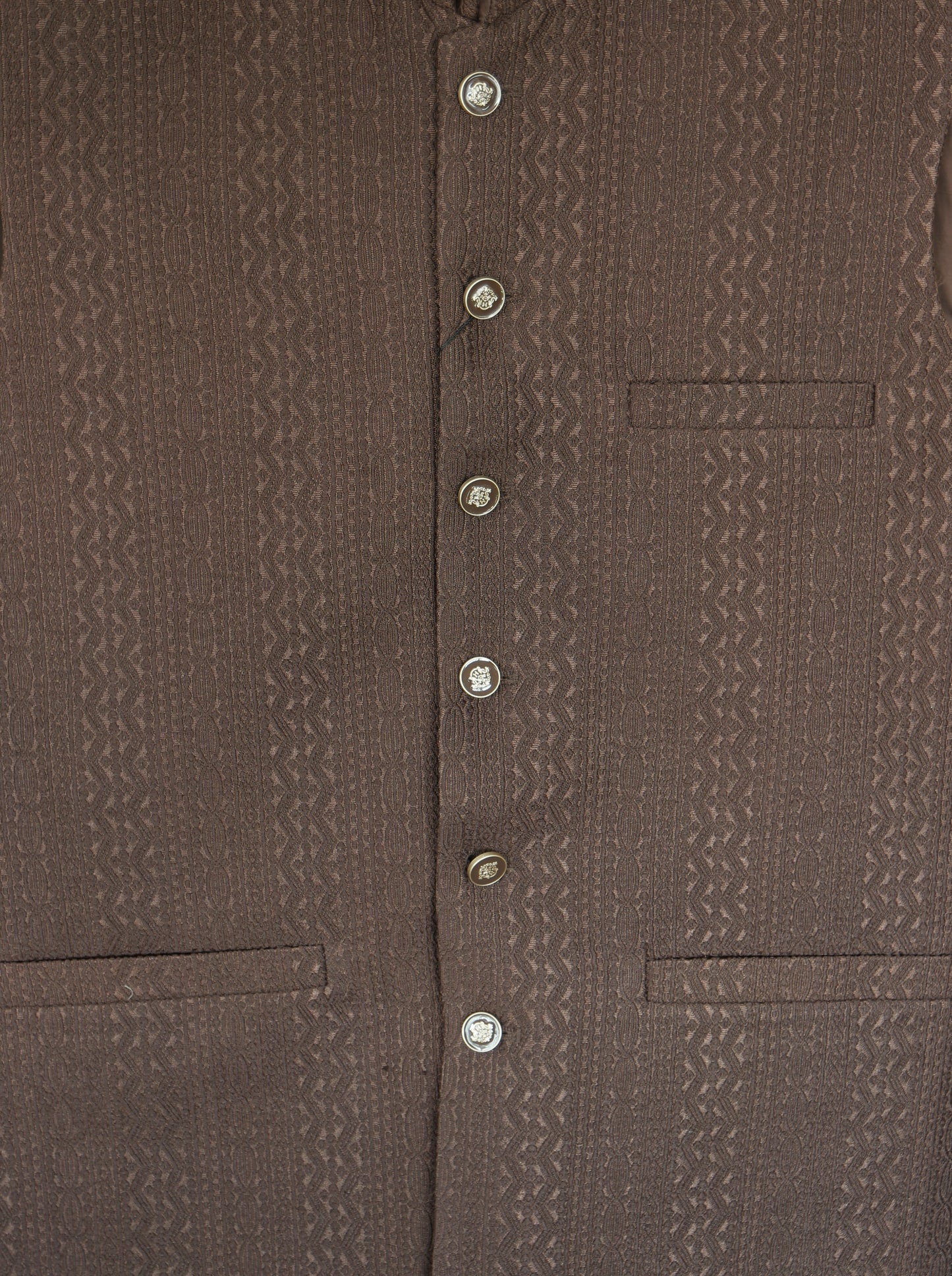 Men's Dark Brown Striped Design Jamawar Waistcoat