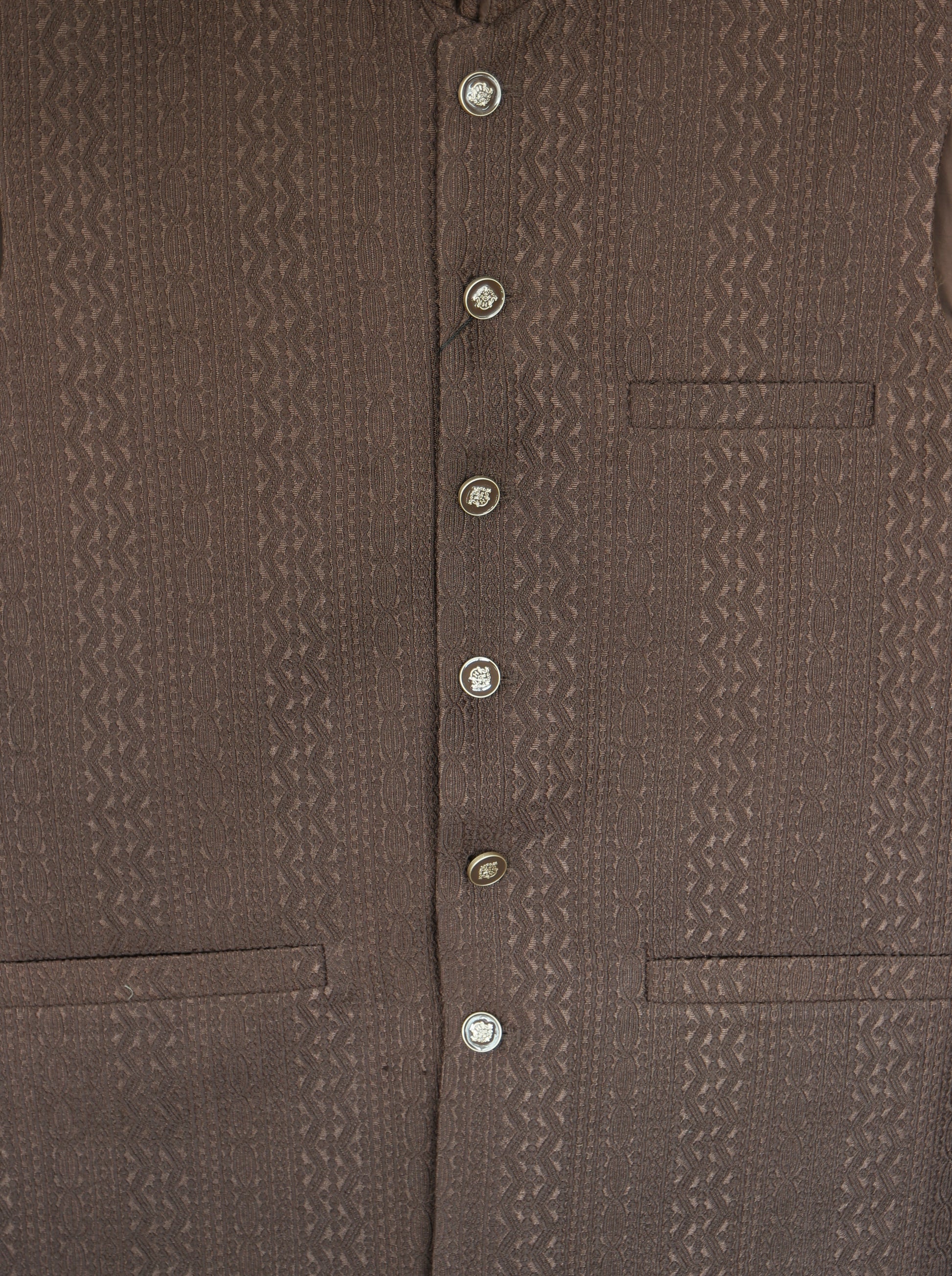 Men's Dark Brown Striped Design Jamawar Waistcoat
