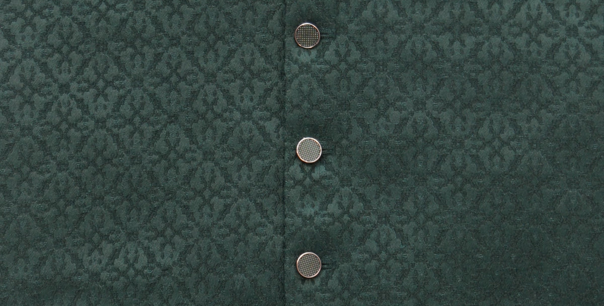 Men's Dark Green Geometric Design Jamawar Waistcoat Fabric