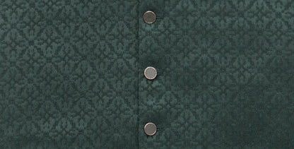 Men's Dark Green Geometric Design Jamawar Waistcoat Fabric