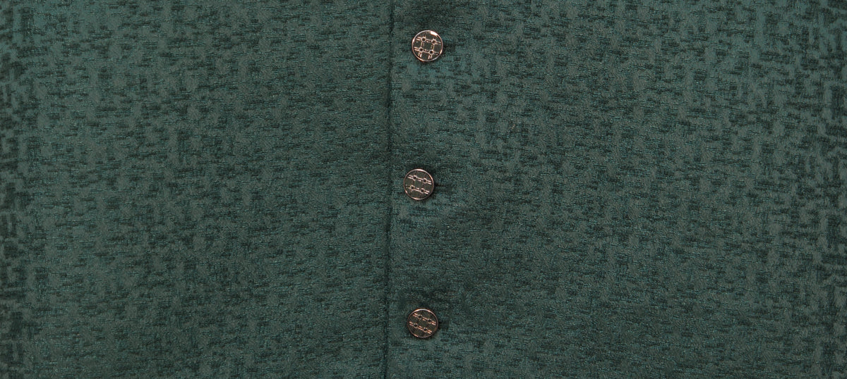 Men's Dark Green Stone Print Design Jamawar Waistcoat Fabric
