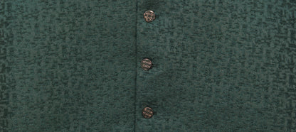 Men's Dark Green Stone Print Design Jamawar Waistcoat Fabric