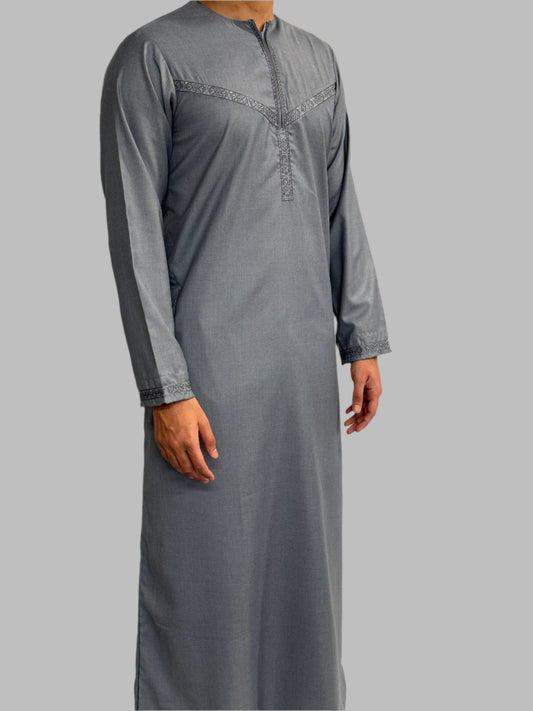 Men's Embroidery Zain Thobe Grey Side View