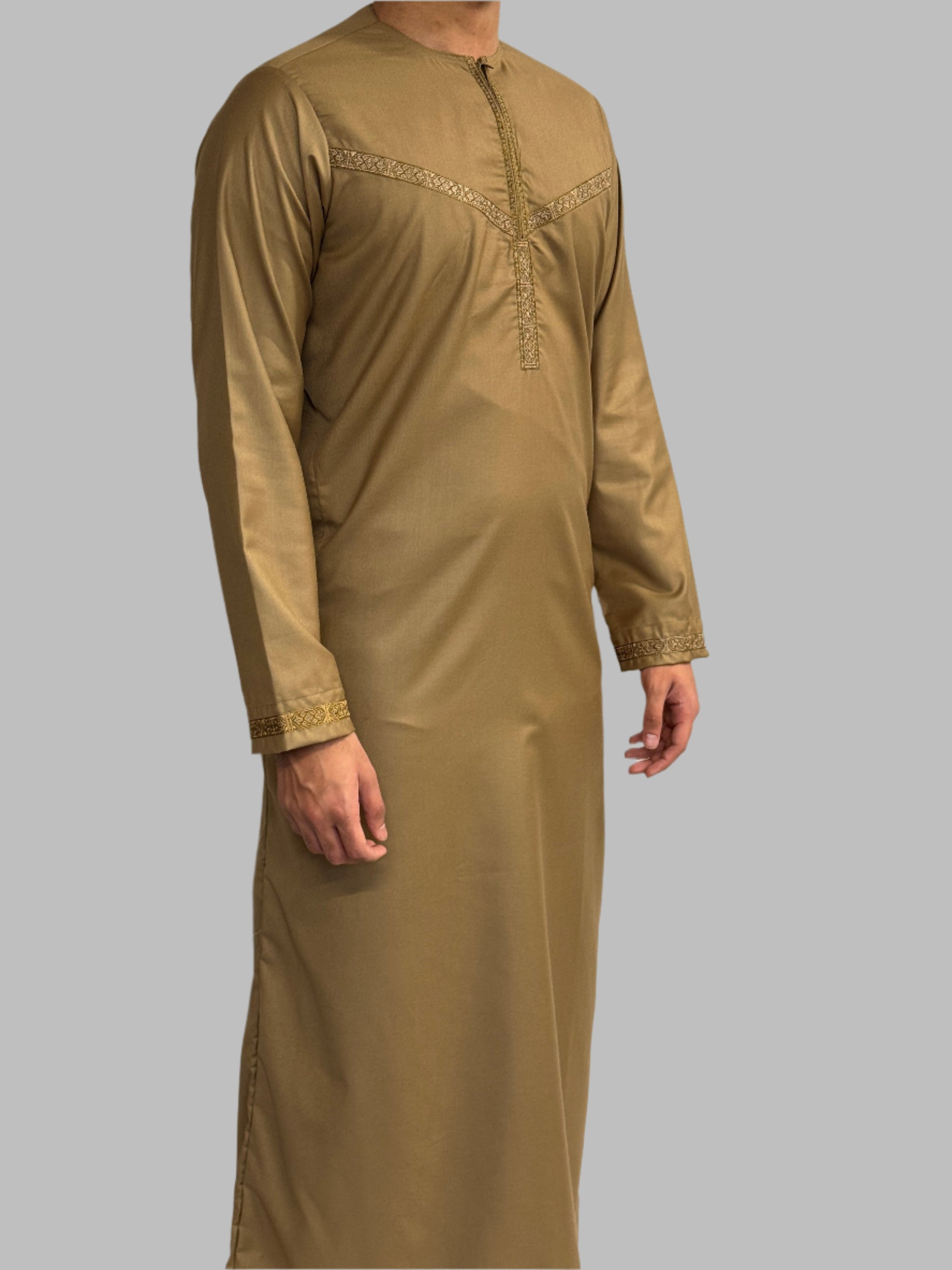 Men's Embroidery Zain Thobe Winter Material Camel Side View