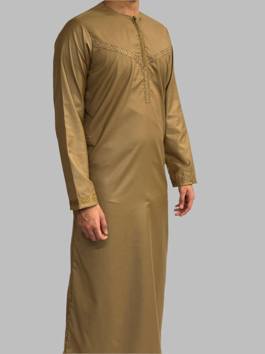 Men's Embroidery Zain Thobe Winter Material Camel Side View