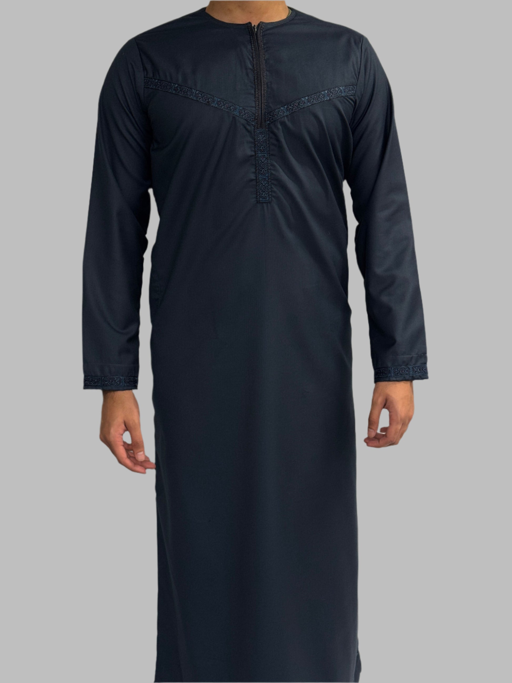 Men's Embroidery Zain Thobe Winter Material Dark Teal Front View