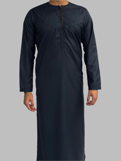 Men's Embroidery Zain Thobe Winter Material Dark Teal Front View