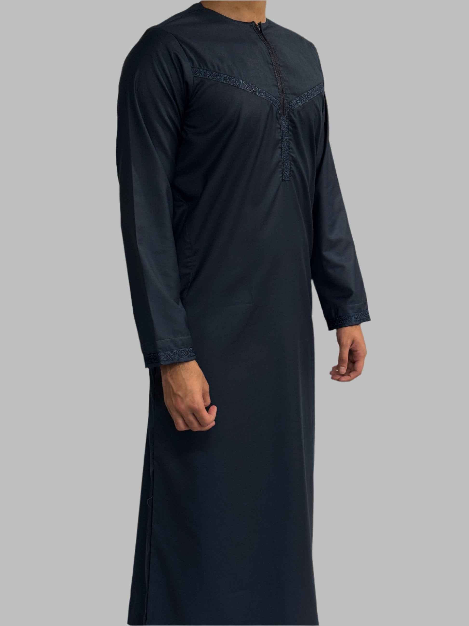 Men's Embroidery Zain Thobe Winter Material Dark Teal Side View