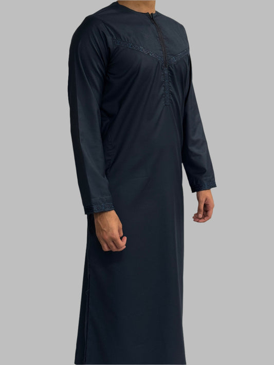 Men's Embroidery Zain Thobe Winter Material Dark Teal Side View